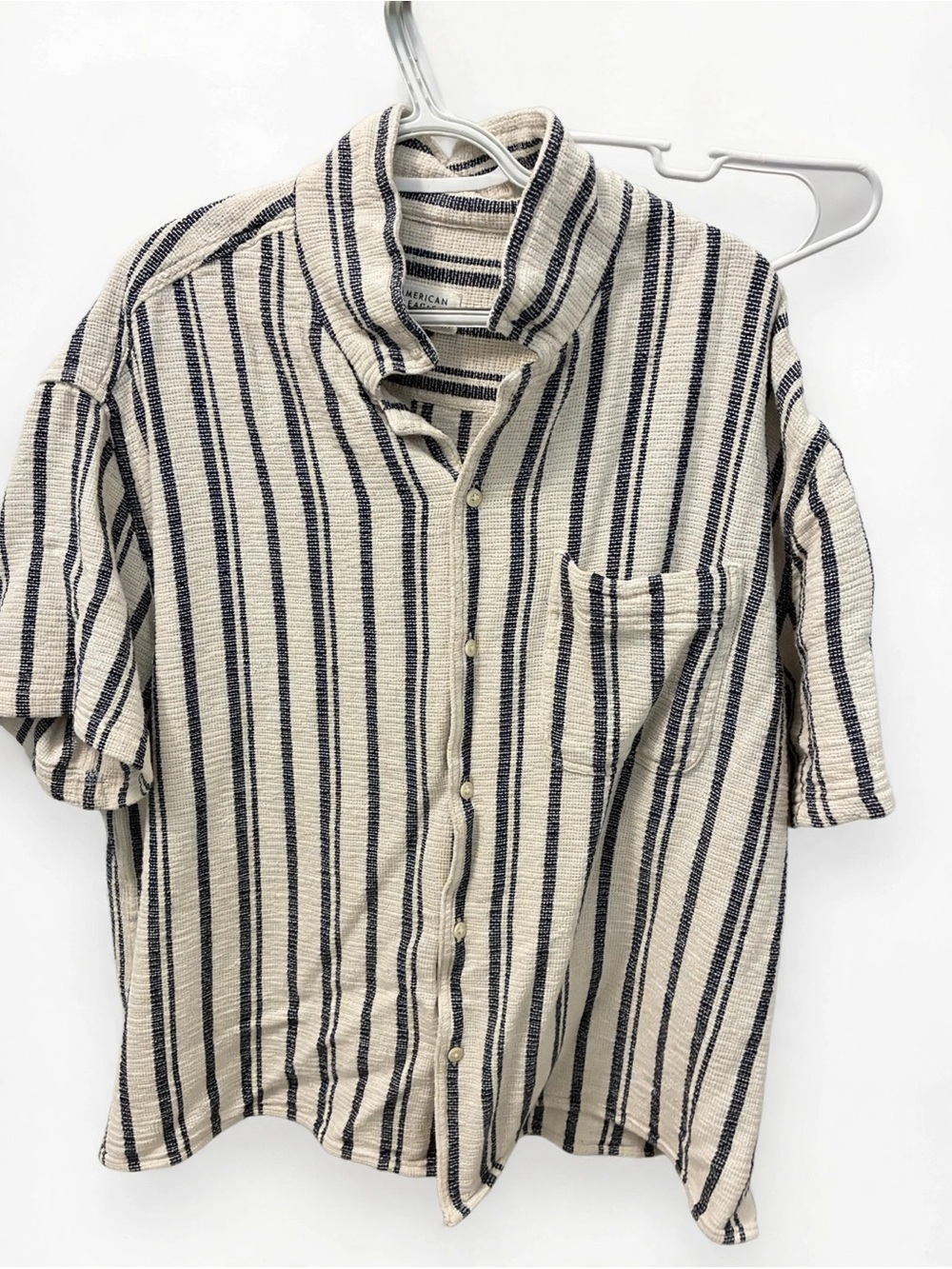 American Eagle Outfitters Navy & Cream Vertical Stripe Button-Up Shirt